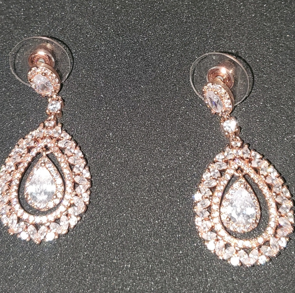 Rose gold and CZ - Bracelet, Earrings, and necklace set.